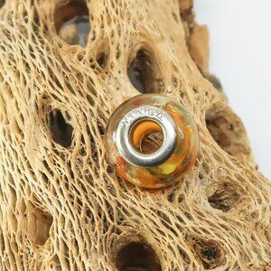 Vinea Orange Polka Dots European Glass Charm Bead with Silver Core Center